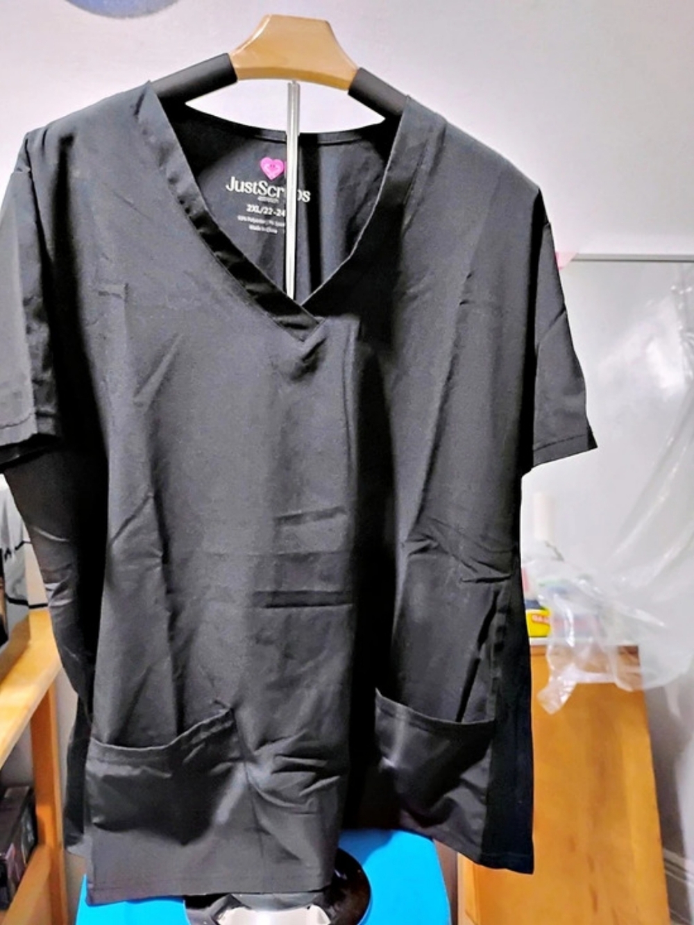 Just Scrubs stretch V-Neck Black Scrub Top Size 2XL